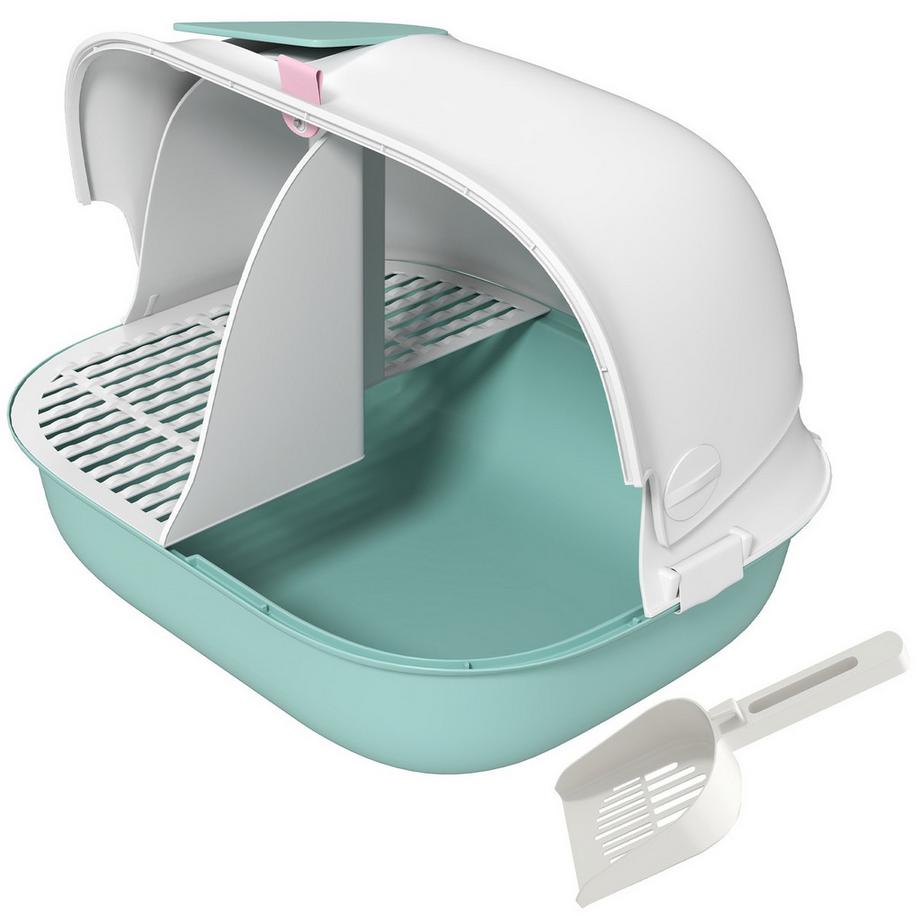 Northio  Katzentoilette mit Deckel, Katzenklo mit Sieb, Tür, Schaufel, geschlossen Katze Toilettenhaus für kleine Katze unter 3,5 kg, Indoor, Kunststoff, Grün 