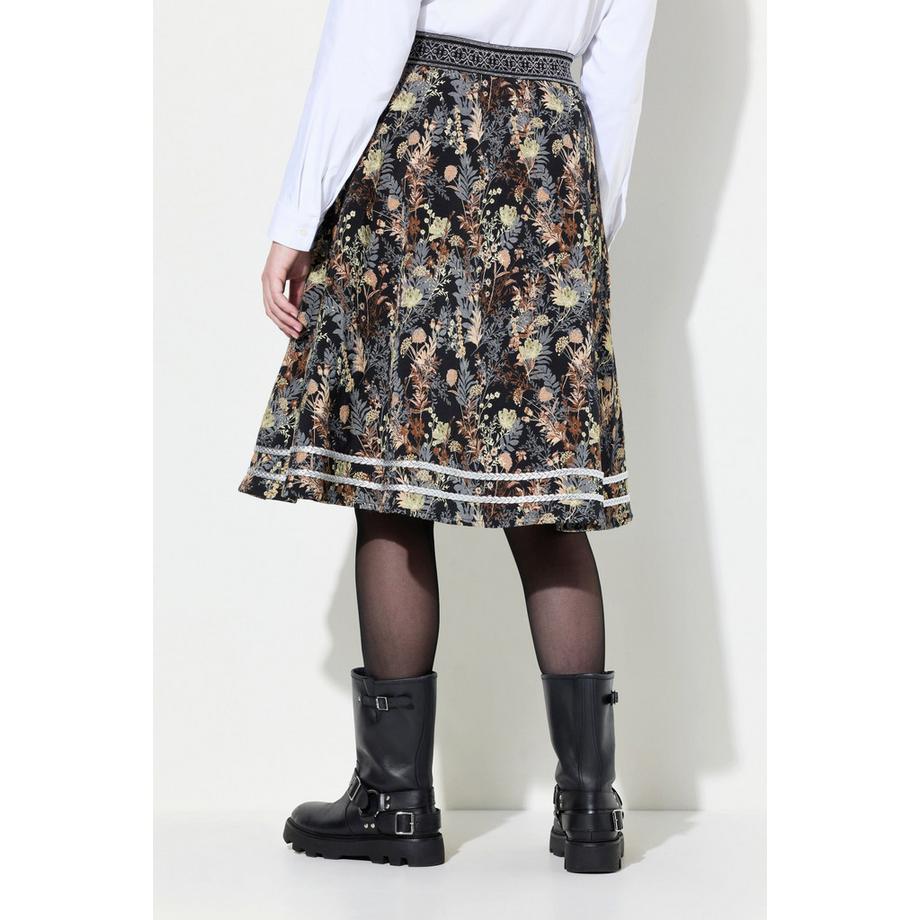 Ulla Popken Jupe midi jacquard coupe trapèze taille élastique cordon brillant  