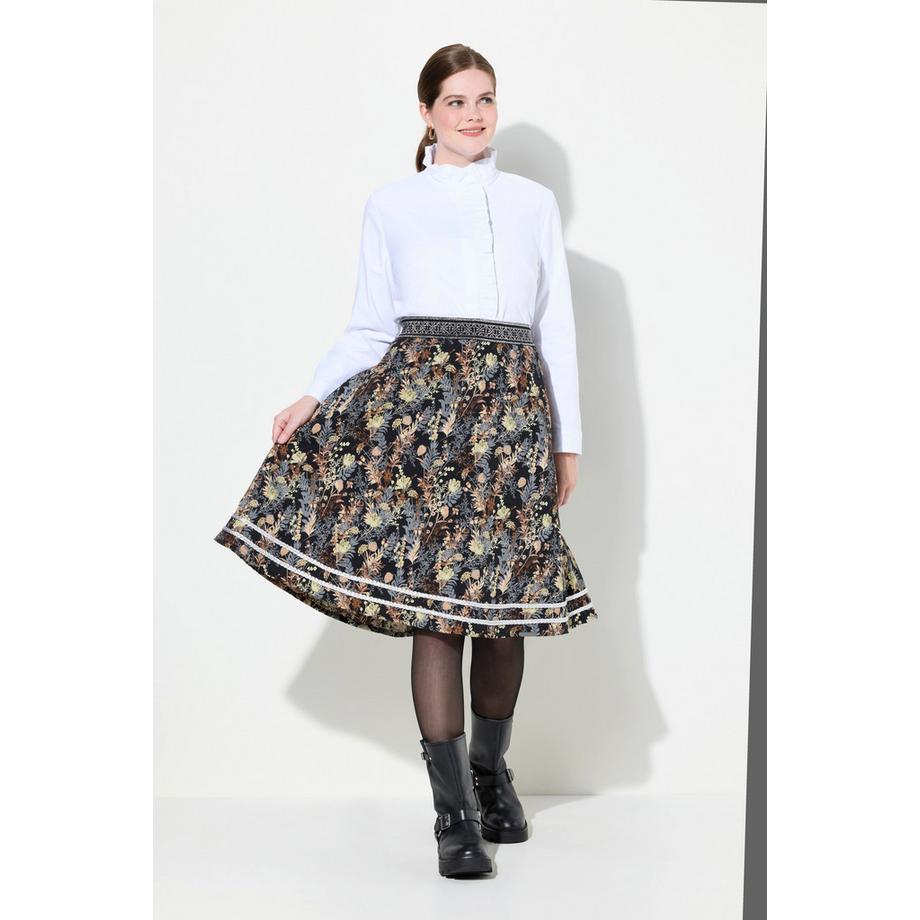 Ulla Popken Jupe midi jacquard coupe trapèze taille élastique cordon brillant  