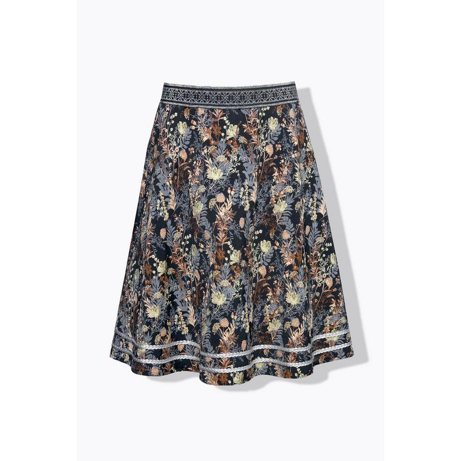 Ulla Popken Jupe midi jacquard coupe trapèze taille élastique cordon brillant  