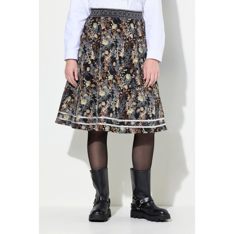 Ulla Popken Jupe midi jacquard coupe trapèze taille élastique cordon brillant  