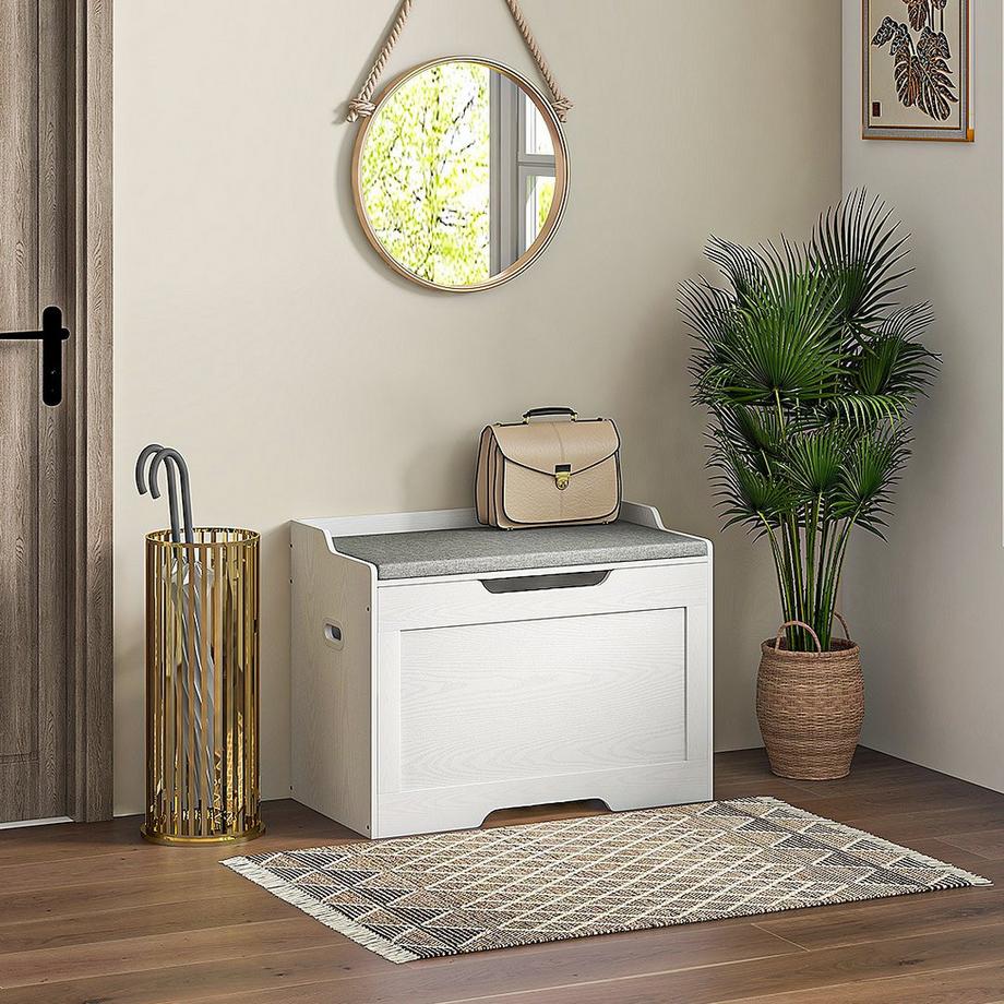 Northio Coffre de rangement 103 litres avec couvercle, siège, coffre avec espace de rangement, coussin d'assise amovible, pour salon, chambre à coucher, blanc  