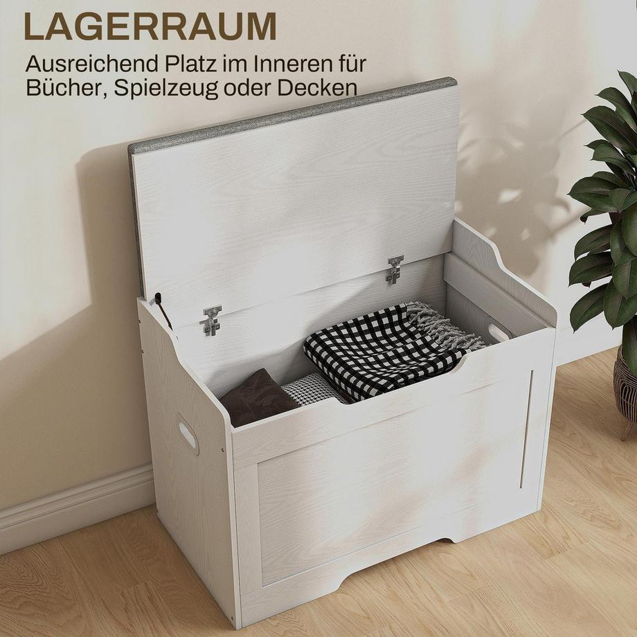Northio Coffre de rangement 103 litres avec couvercle, siège, coffre avec espace de rangement, coussin d'assise amovible, pour salon, chambre à coucher, blanc  