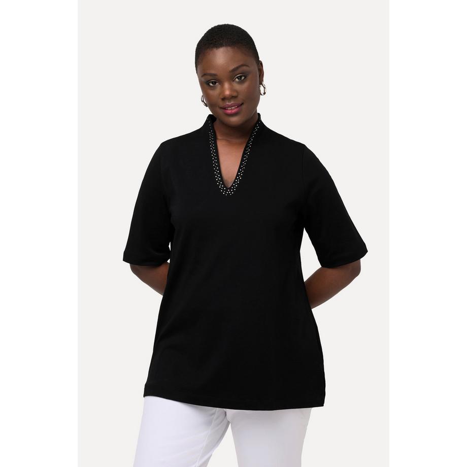 Ulla Popken A-Linie T-Shirt Stehkragen Halbarm  