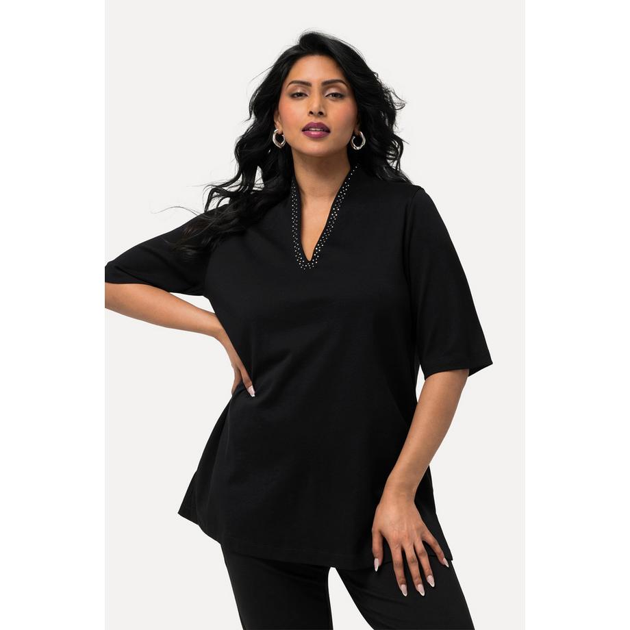 Ulla Popken A-Linie T-Shirt Stehkragen Halbarm  