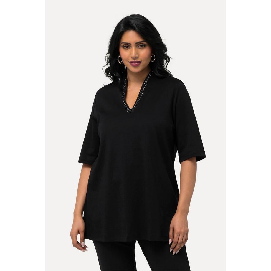 Ulla Popken A-Linie T-Shirt Stehkragen Halbarm  