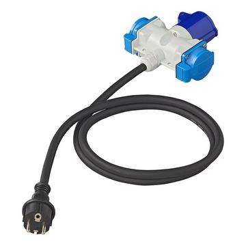Adapterkabel 150cm 3x2,5mm² von Schuko-Stecker auf 1xCEE + 2xSchuko-Steckdose