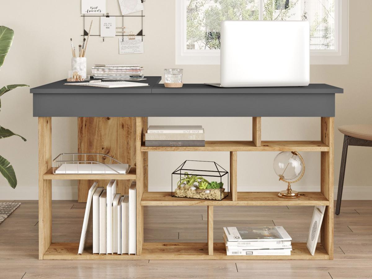 Vente-unique Bureau d'angle avec rangements - Coloris : Anthracite et naturel - LILEUL  