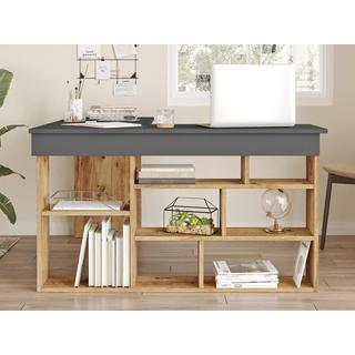 Vente-unique Bureau d'angle avec rangements - Coloris : Anthracite et naturel - LILEUL  