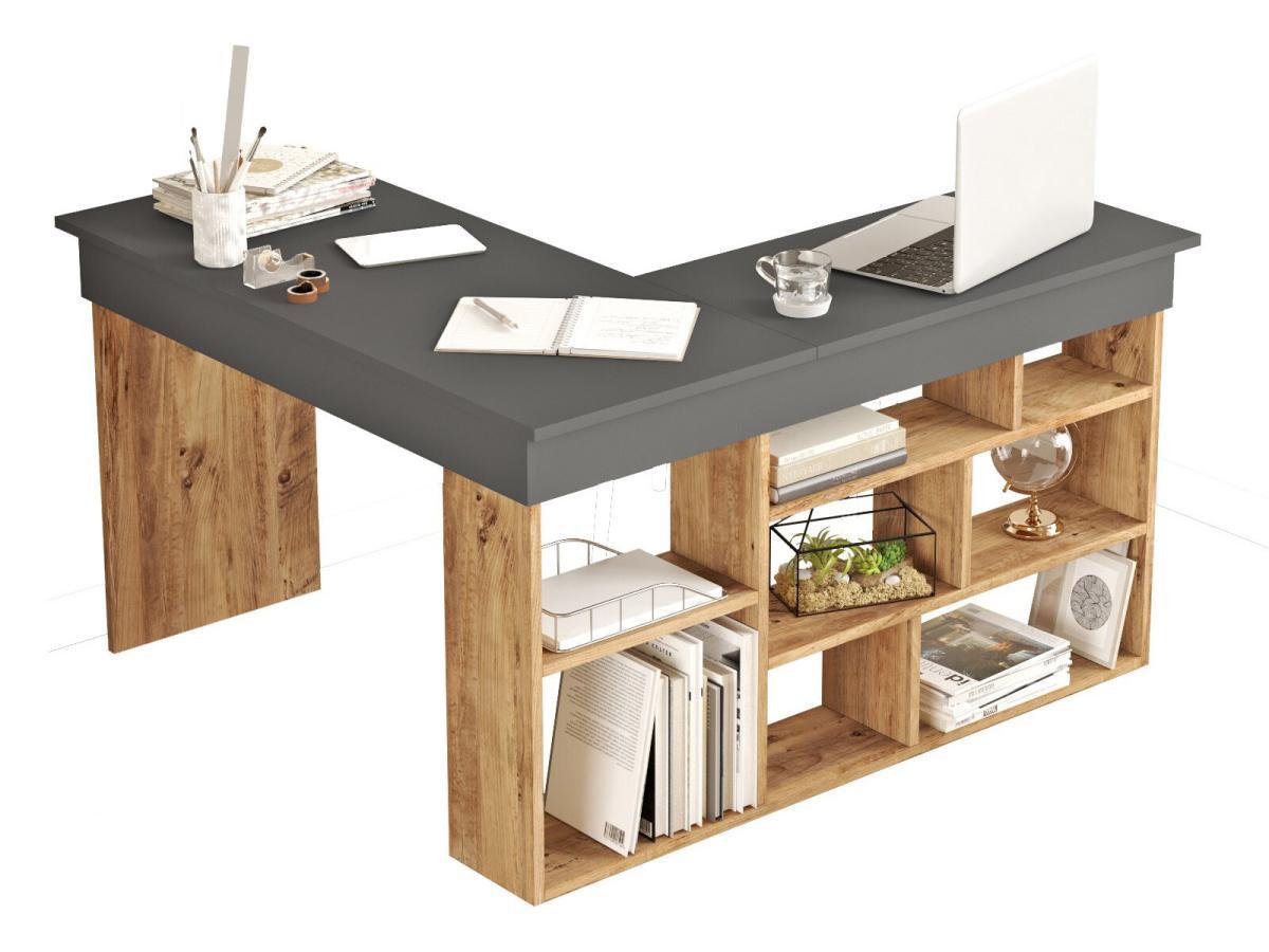 Vente-unique Bureau d'angle avec rangements - Coloris : Anthracite et naturel - LILEUL  