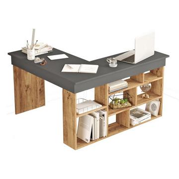 Bureau d'angle avec rangements - Coloris : Anthracite et naturel - LILEUL