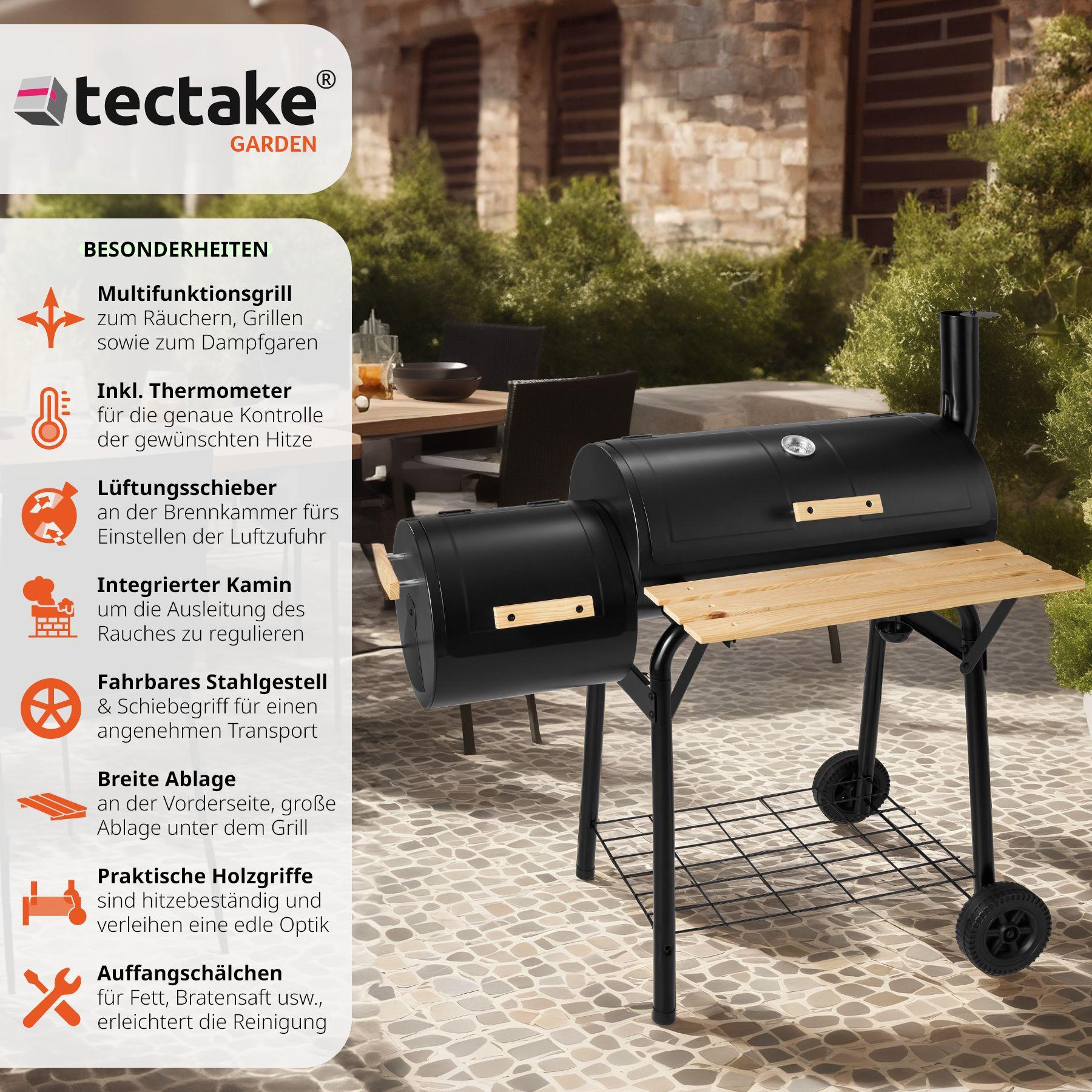 Tectake Barbecue charbon 2 cuves avec thermomètre  