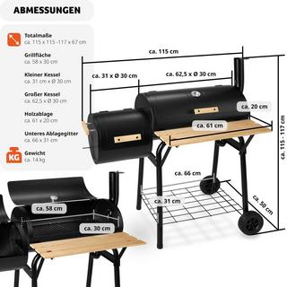 Tectake Barbecue charbon 2 cuves avec thermomètre  