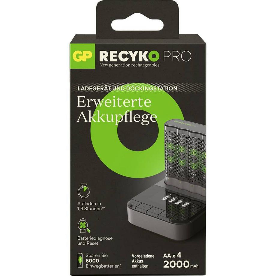 GP Batteries  USB-Modell Ladegerät P461, 4 x RECYKO PRO AA Akku 2000 mAh und USB Dockingstation 