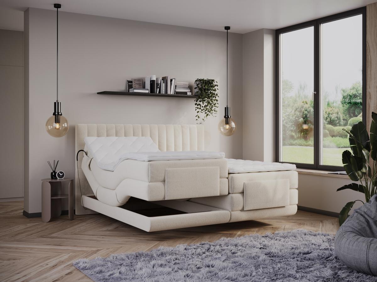 Vente-unique Set boxspring test. cuciture vert.+Rete relax elettr.+Mater.+Topper 2x80x200 Velluto Beige - DONISI di PALACIO  