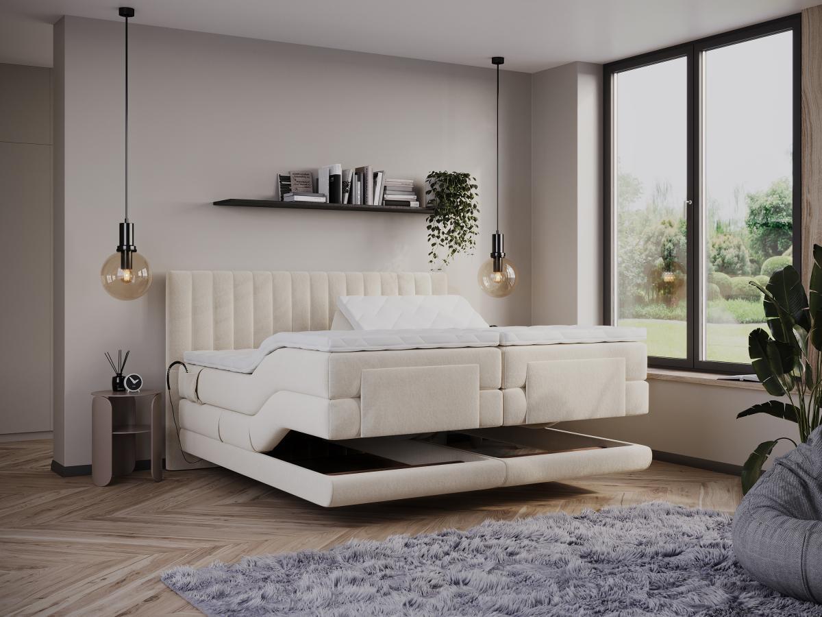 Vente-unique Set boxspring test. cuciture vert.+Rete relax elettr.+Mater.+Topper 2x80x200 Velluto Beige - DONISI di PALACIO  