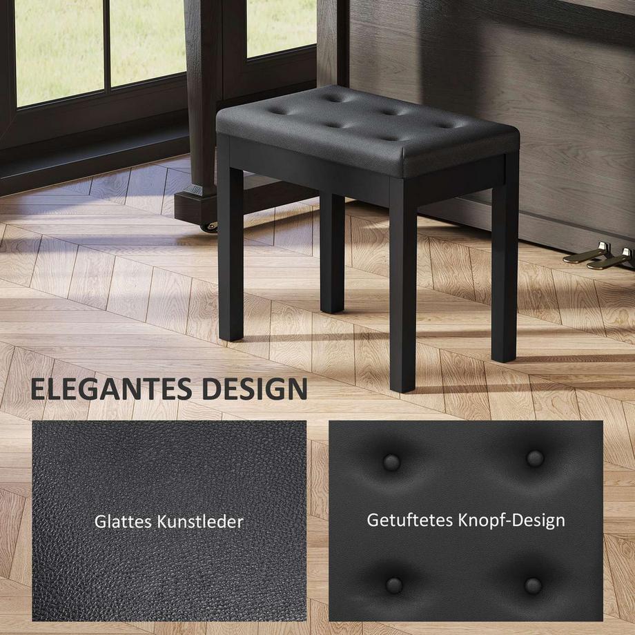 Northio Banc de piano, revêtement simili cuir, boutons matelassés, espace de rangement, pieds en bois, noir  