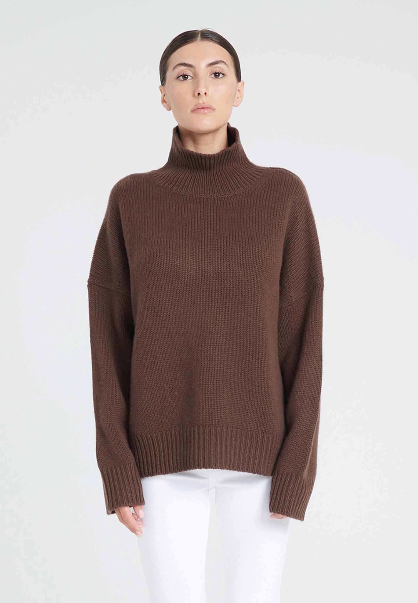 Image of Zaya 3 Pullover Mit Stehkragen 10 Fäden - 100% Kaschmir Unisex Braun XL