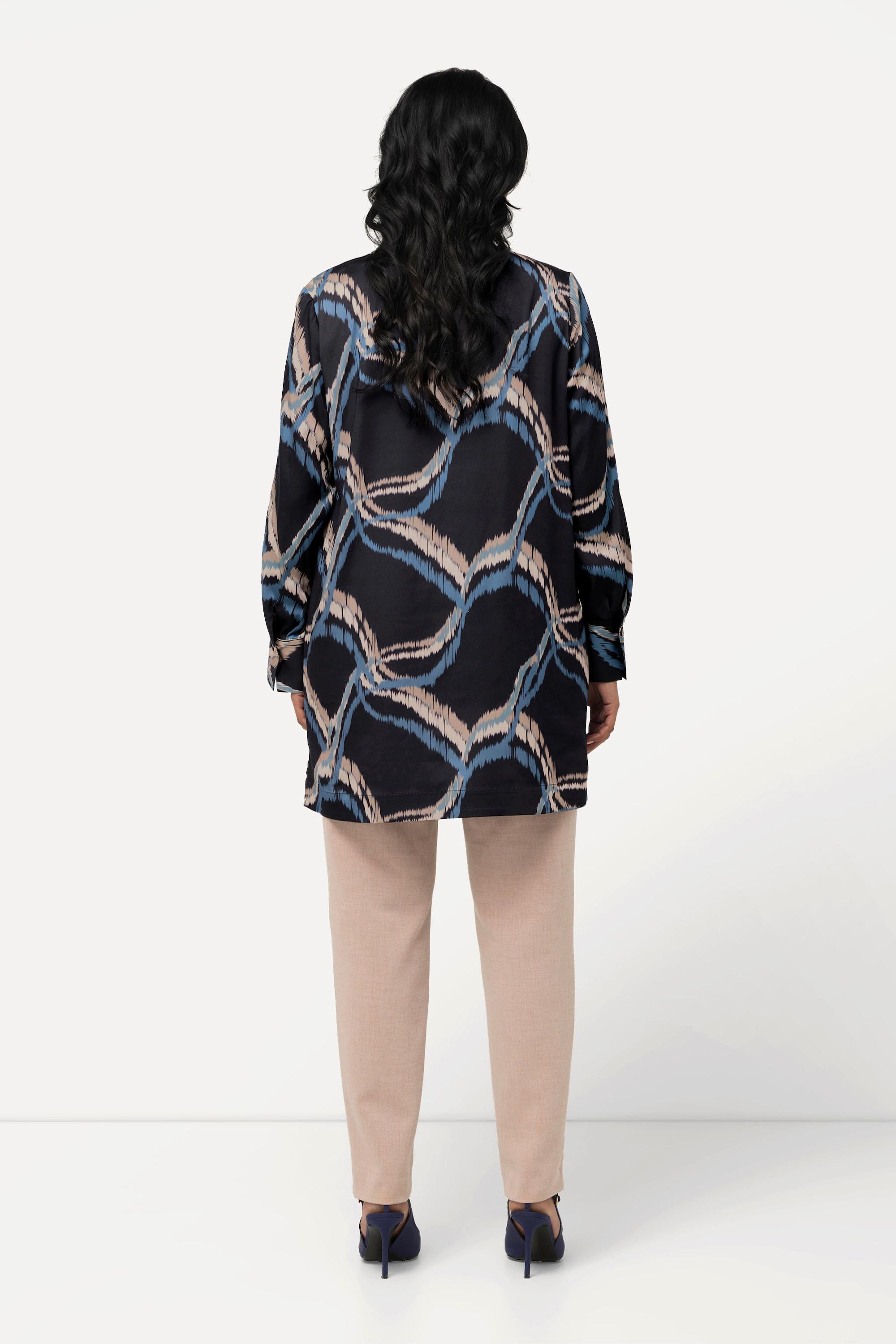 Ulla Popken Blusa in raso Scollo a tunica Piega decorativa Maniche lunghe  