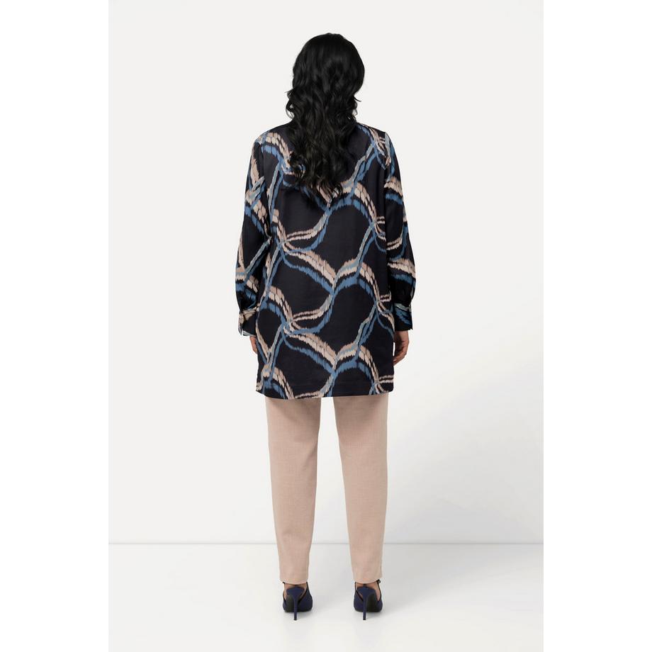 Ulla Popken Satinbluse Tunika-Ausschnitt Zierfalten Langarm  