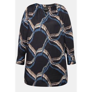 Ulla Popken Blusa in raso Scollo a tunica Piega decorativa Maniche lunghe  