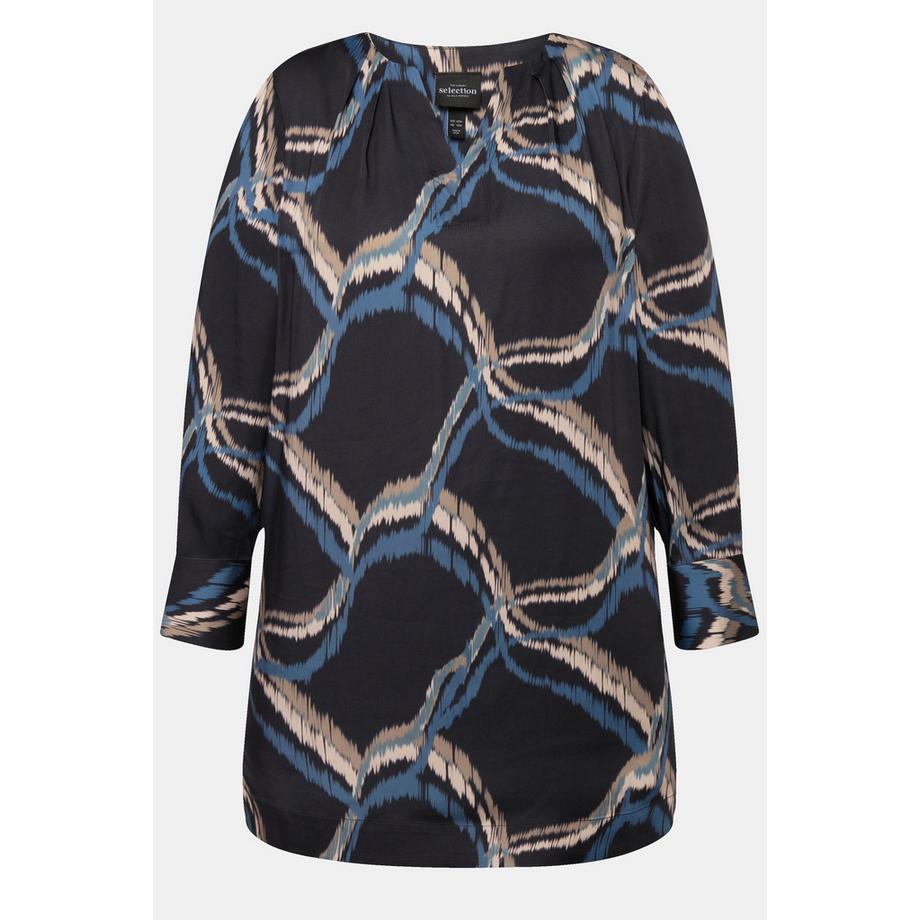 Ulla Popken Satinbluse Tunika-Ausschnitt Zierfalten Langarm  