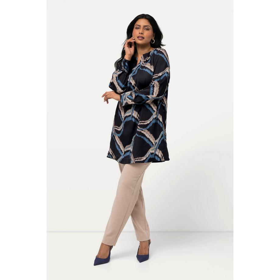 Ulla Popken Satinbluse Tunika-Ausschnitt Zierfalten Langarm  