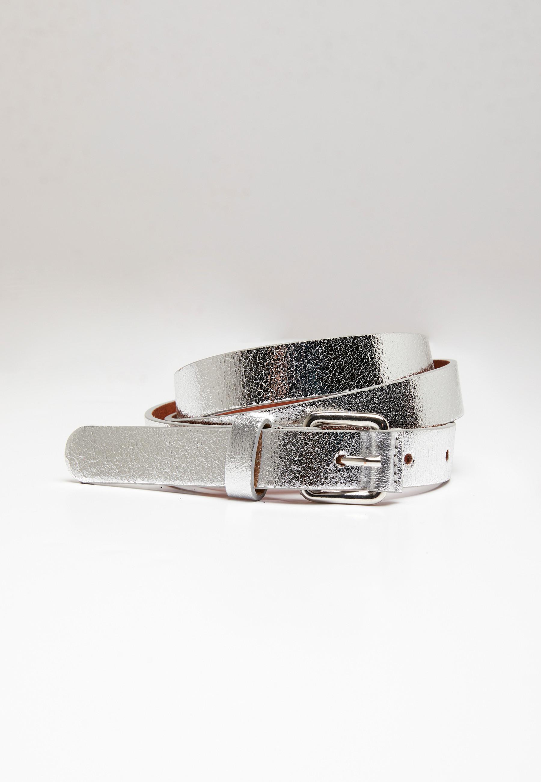 Image of Schmaler Goldfarbener Ledergürtel. Damen Grau 100cm