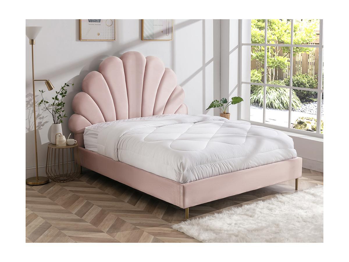 Vente-unique Letto conchiglia 160 x 200 cm Velluto Rosa - LIVAYA  