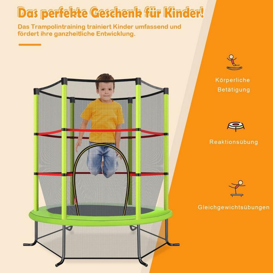Northix  Ø140cm Gartentrampolin mit Sicherheitsnetz Trampolin bis 135KG belastbar für Kinder ab 3 Jahre Grün 