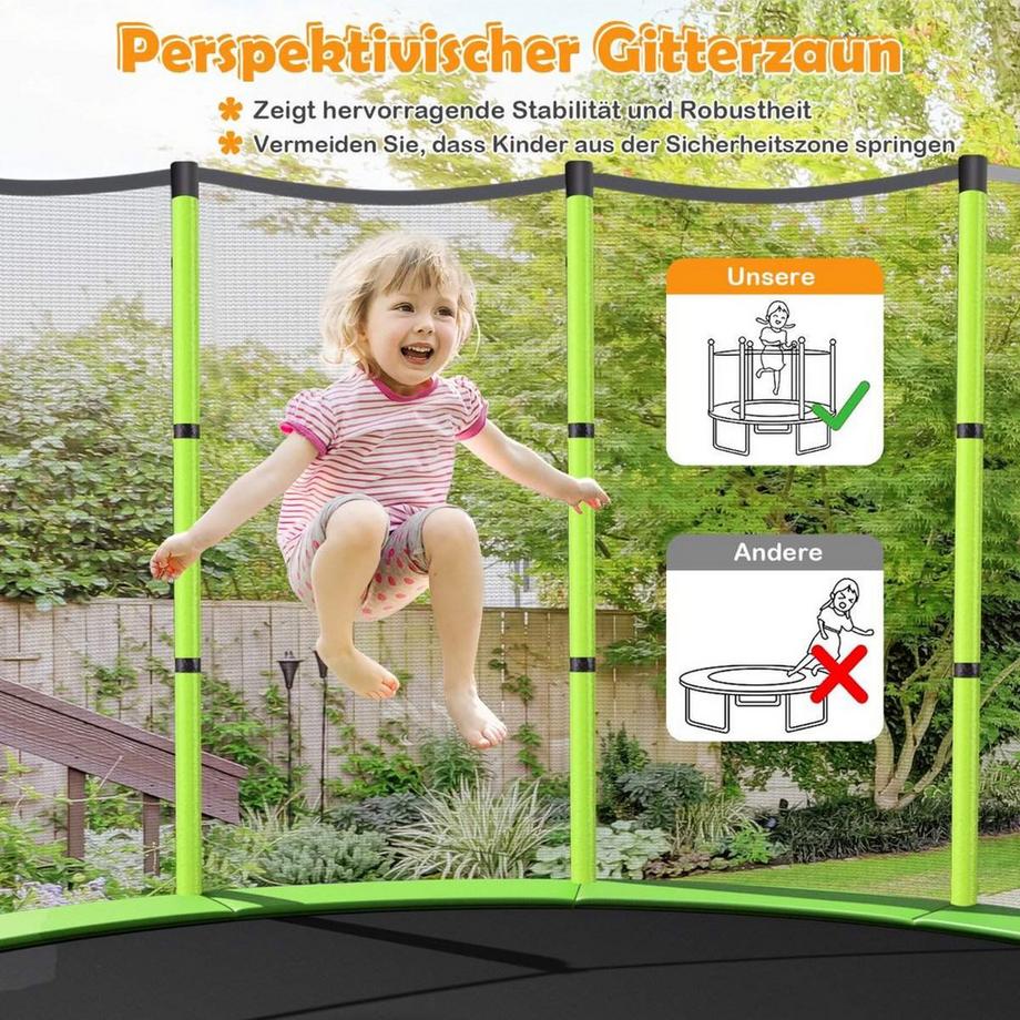 Northix  Ø140cm Gartentrampolin mit Sicherheitsnetz Trampolin bis 135KG belastbar für Kinder ab 3 Jahre Grün 