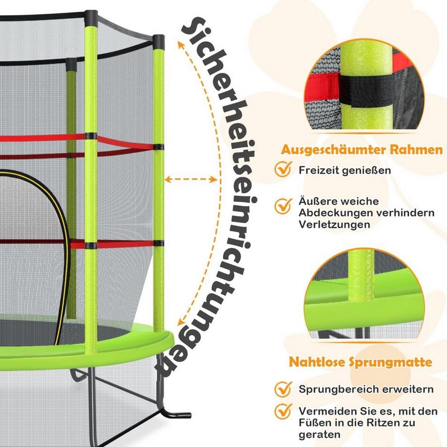 Northix  Ø140cm Gartentrampolin mit Sicherheitsnetz Trampolin bis 135KG belastbar für Kinder ab 3 Jahre Grün 