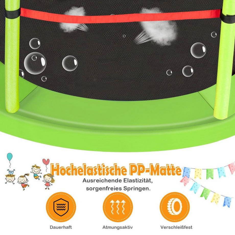 Northix  Ø140cm Gartentrampolin mit Sicherheitsnetz Trampolin bis 135KG belastbar für Kinder ab 3 Jahre Grün 