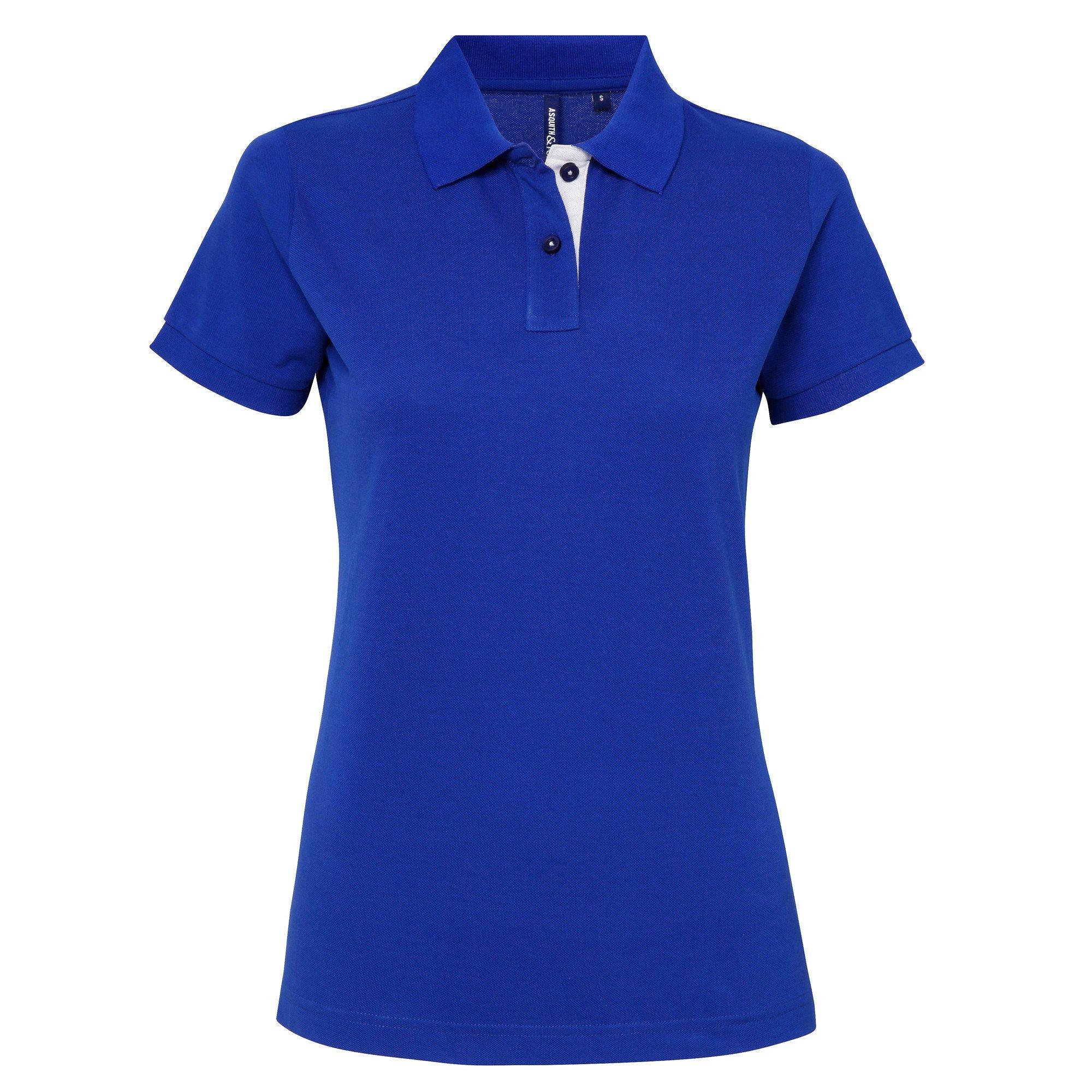 Image of Kurzarm Kontrast Polo Shirt Damen Königsblau M