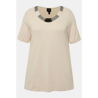 Ulla Popken  T-Shirt, Perlenstickerei, A-Linie, Rundhals, Halbarm 