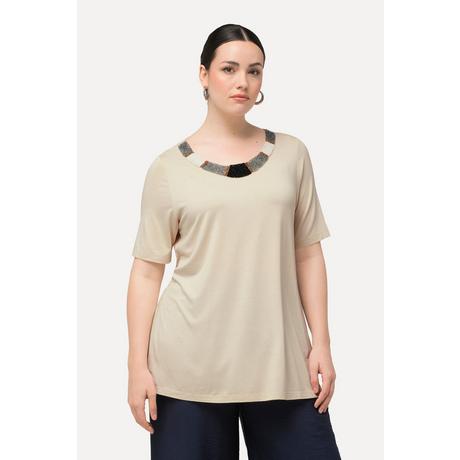 Ulla Popken  T-Shirt, Perlenstickerei, A-Linie, Rundhals, Halbarm 