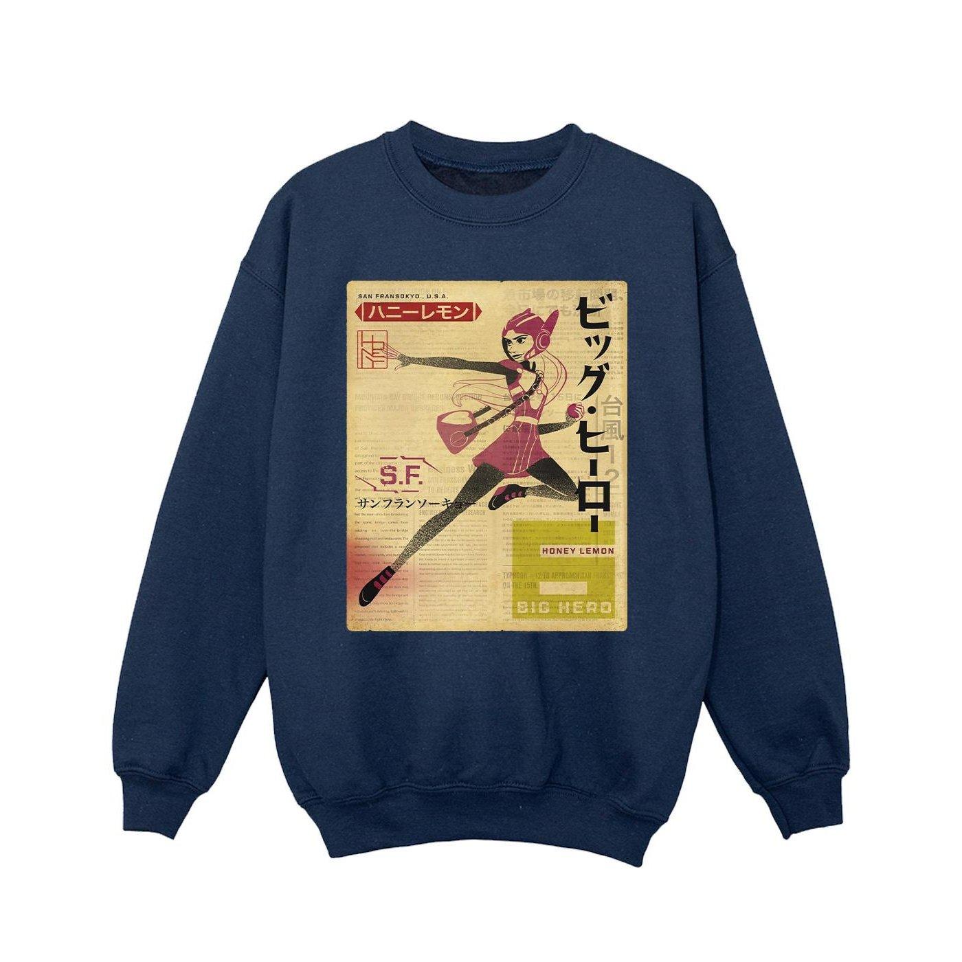 Image of Big Hero 6 Baymax Honey Lemon Newspaper Sweatshirt Unisex Marine 152-158