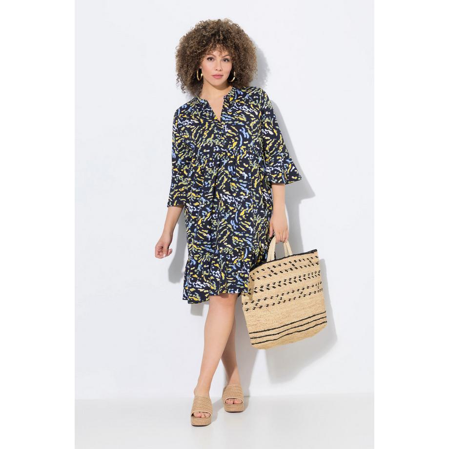 Ulla Popken Jerseykleid A-Linie Tunika-Ausschnitt 3/4-Arm  