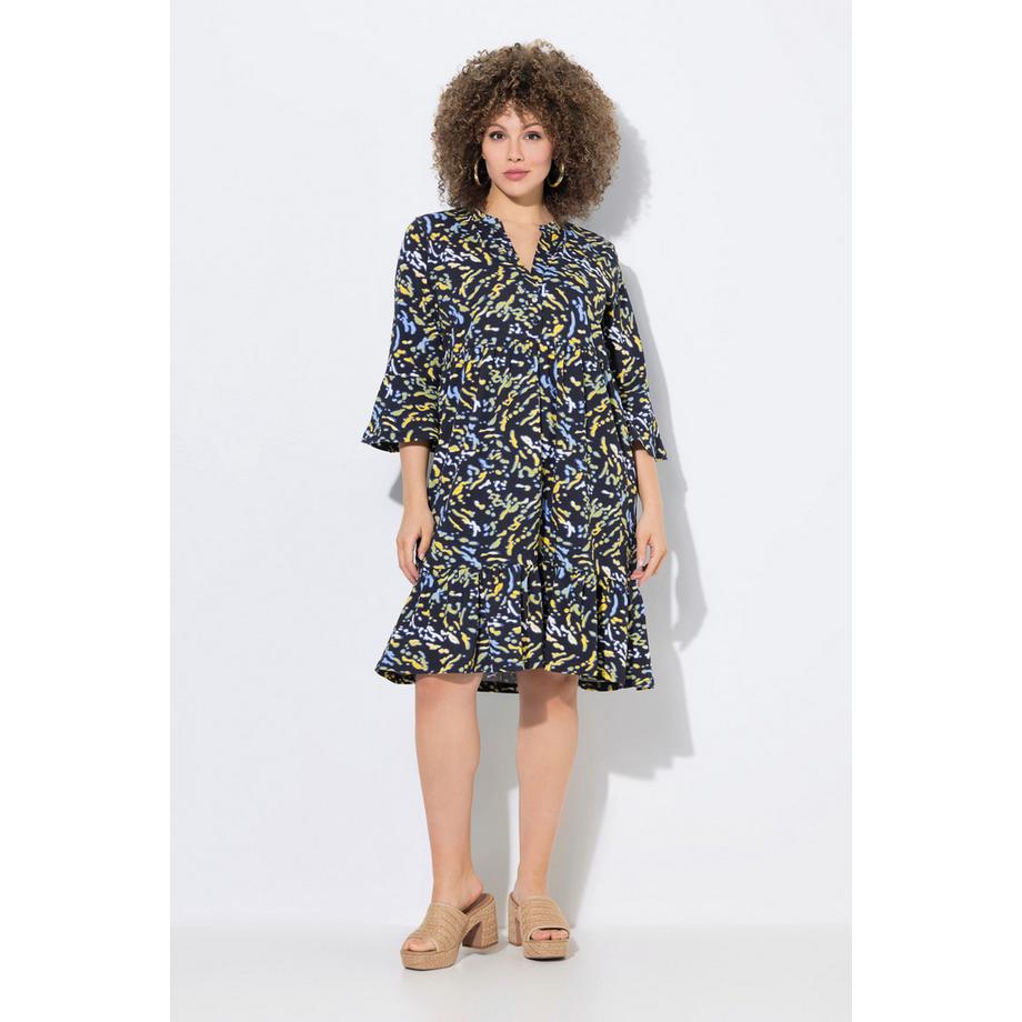 Ulla Popken Jerseykleid A-Linie Tunika-Ausschnitt 3/4-Arm  