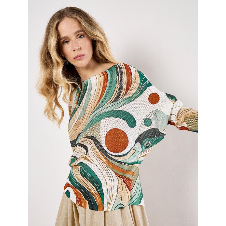 Schimmerndes Stricktop mit Swirl-Print