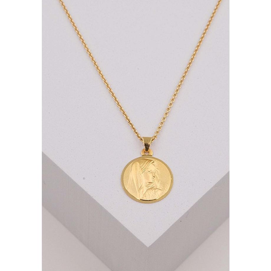 MUAU Schmuck  Anhänger Medaille Dolorosa Gelbgold 750, 14mm, 22x14mm 