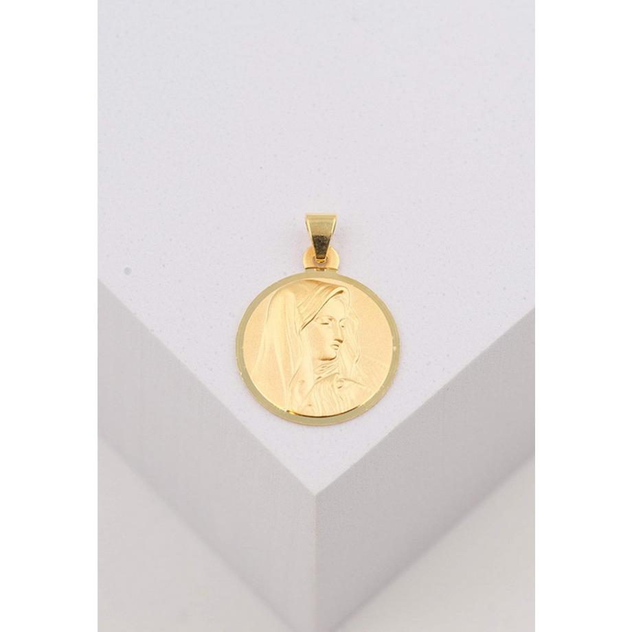MUAU Schmuck  Anhänger Medaille Dolorosa Gelbgold 750, 14mm, 22x14mm 