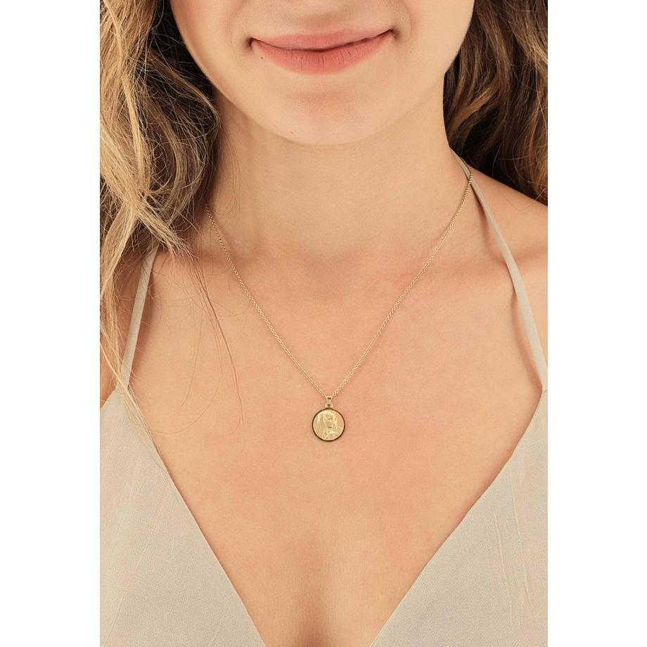 MUAU Schmuck  Anhänger Medaille Dolorosa Gelbgold 750, 14mm, 22x14mm 