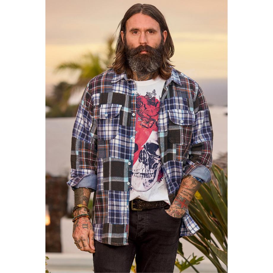 Patchwork-Karohemd mit Acid-Wash-Finish