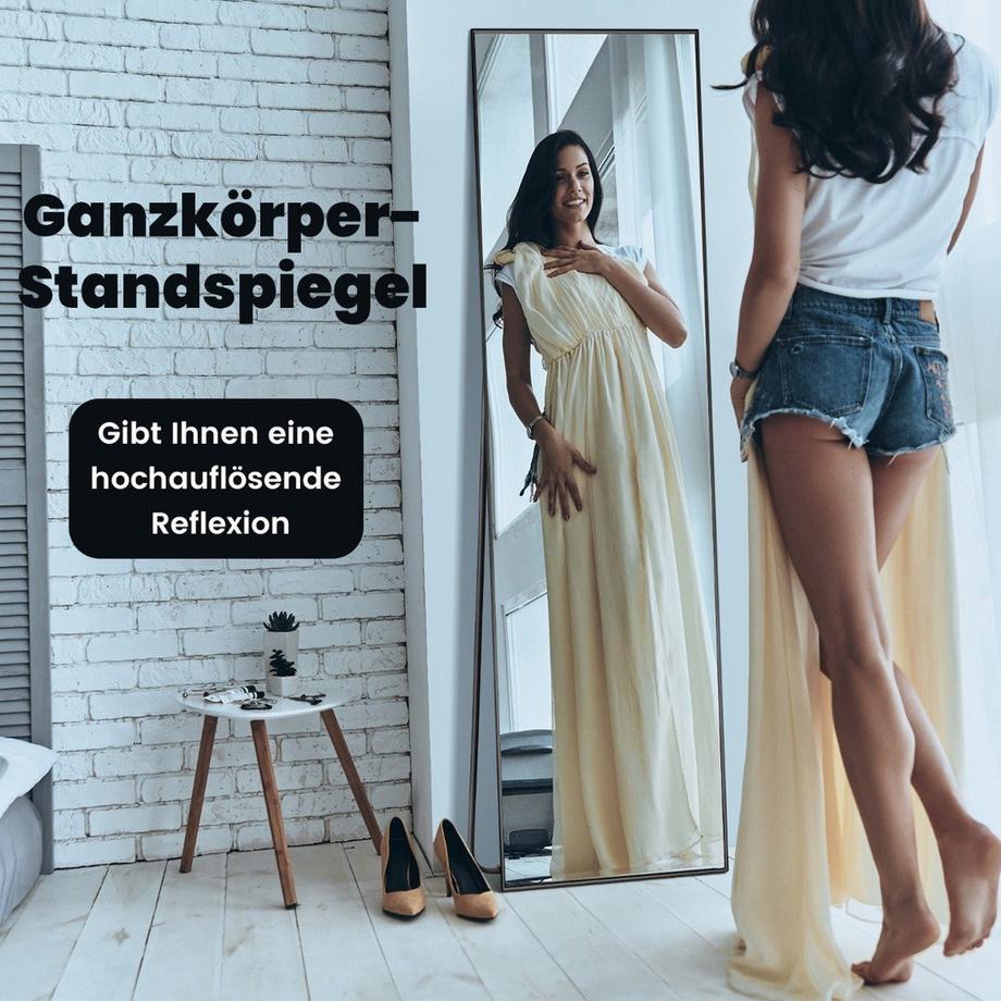 Northix Specchio a figura intera 160 x 40 cm Specchio da terra e specchio da parete 2 in 1 in vetro infrangibile nero  