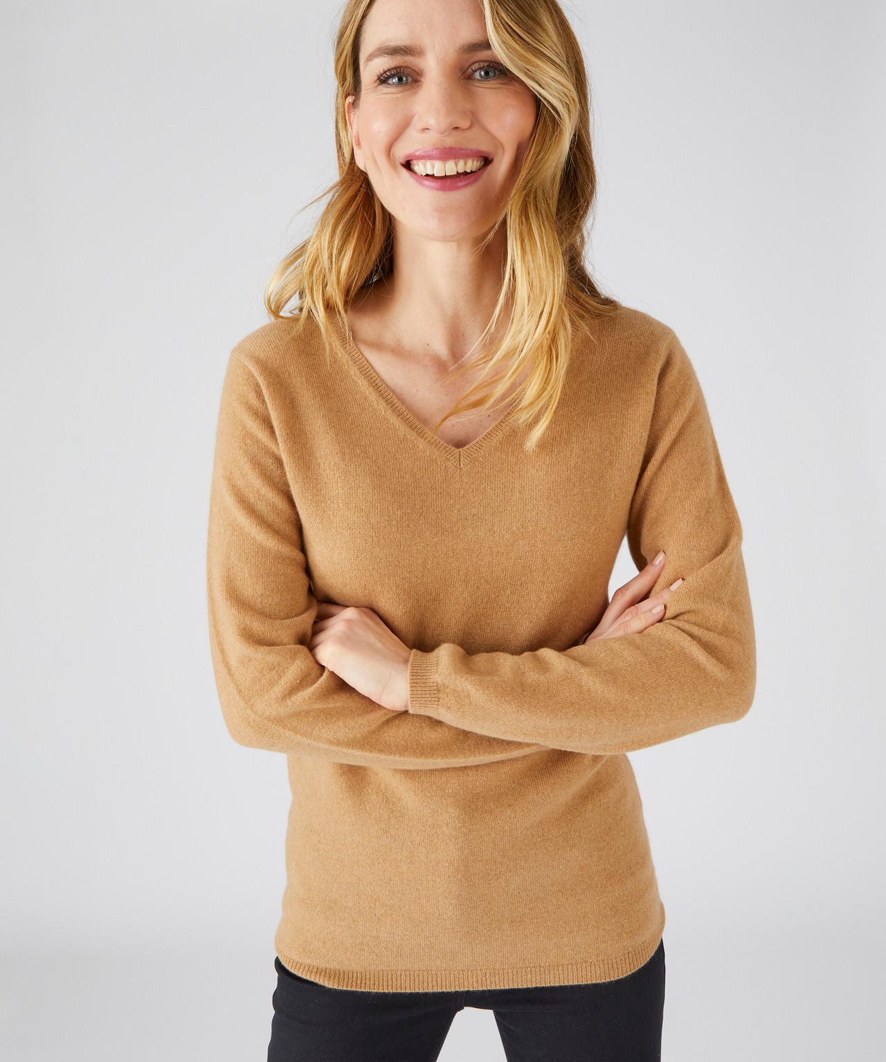 Image of Pullover Aus 100 % Kaschmir Mit V-ausschnitt. Damen Braun 46/48