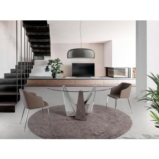 ANGEL CERDA Esstisch runde gehärtetes Glas aus verchromter Stahl  