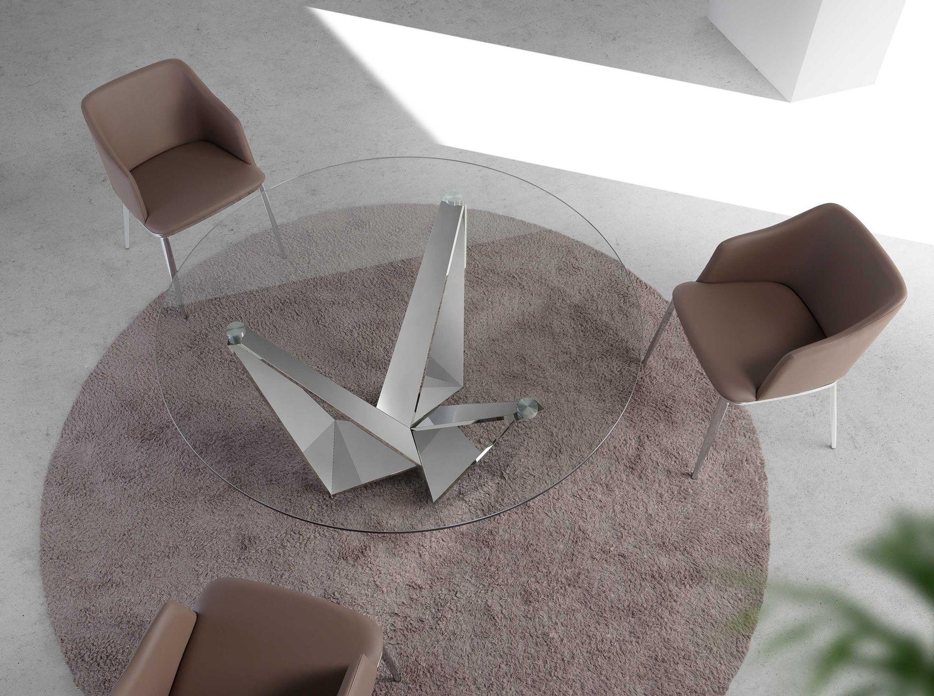 ANGEL CERDA Esstisch runde gehärtetes Glas aus verchromter Stahl  