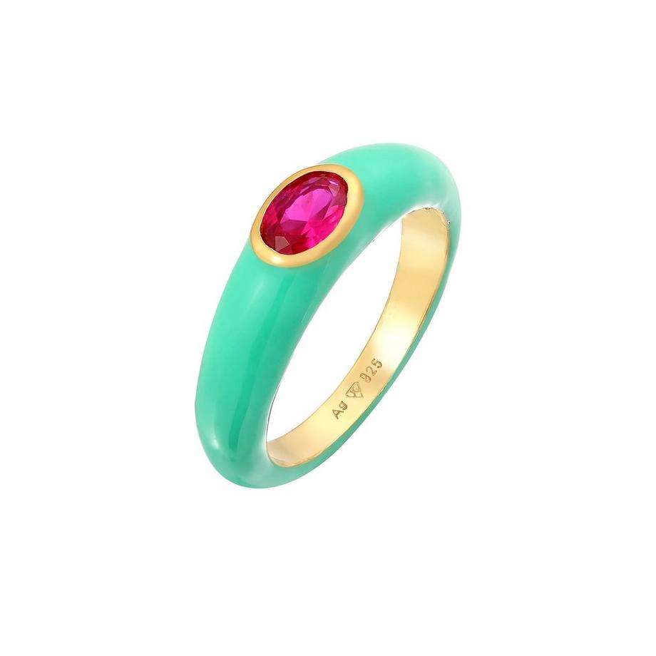 Bague Solitaire Ovale Émail Et Cristal De Zirconium