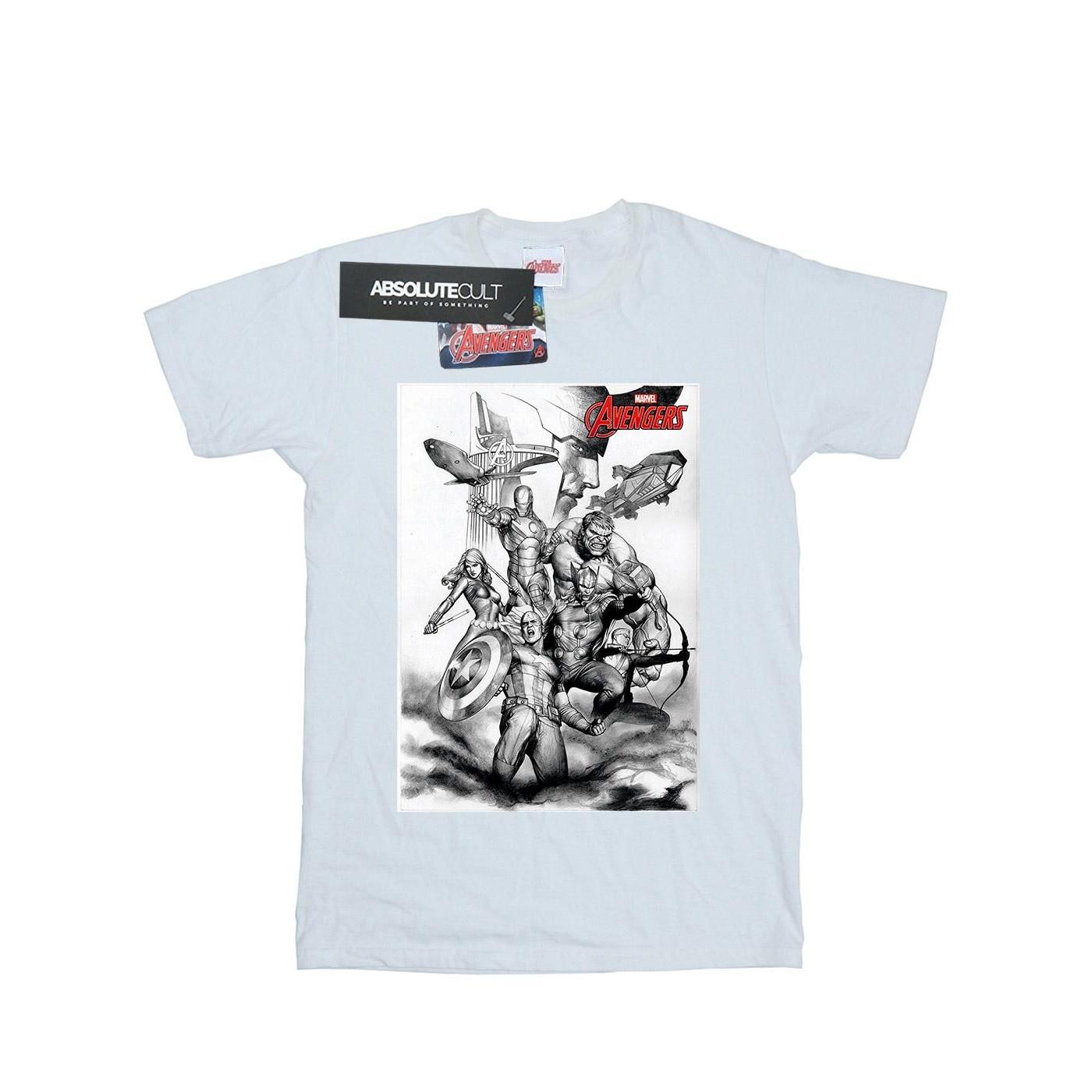 Image of Avengers Assemble Team Sketch Tshirt Herren Weiss 3XL